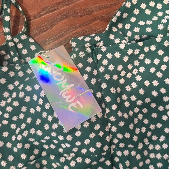 Romwe NWT green floral knotted peplum cami, large - Picture 4 of 5